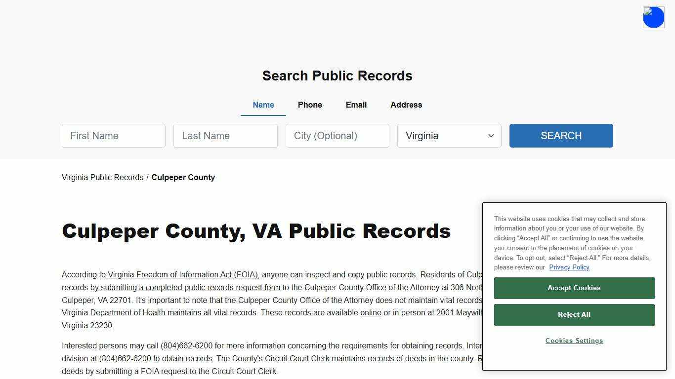 Culpeper County, VA Public Court, Arrest and Inmate Records - ThePublicIndex