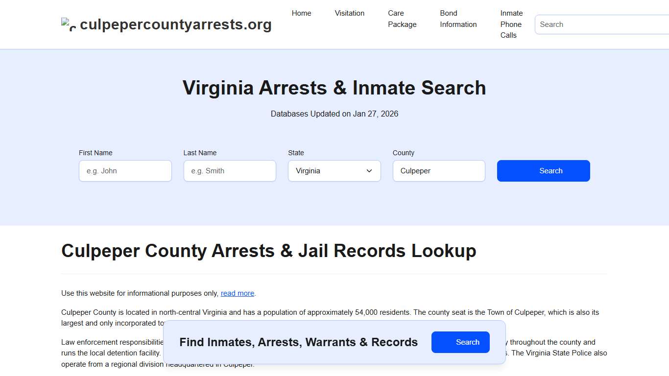 Culpeper County, VA Arrests, Warrants, Police Records Search