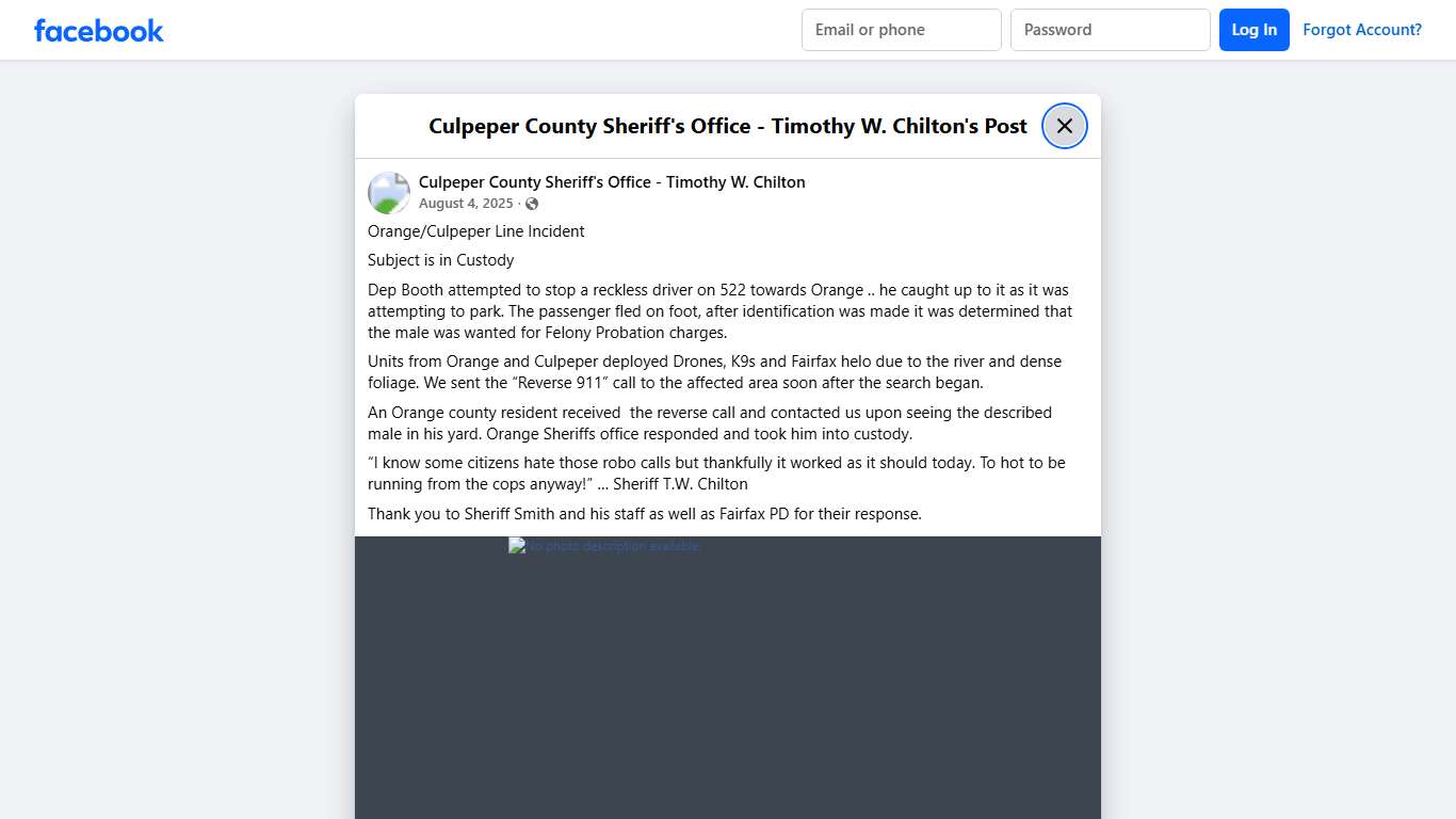 Ora... - Culpeper County Sheriff's Office - Timothy W. Chilton Facebook